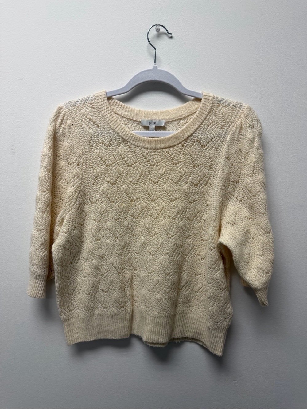 Joie Soft Cream Cable Knit Short-Sleeve Sweater